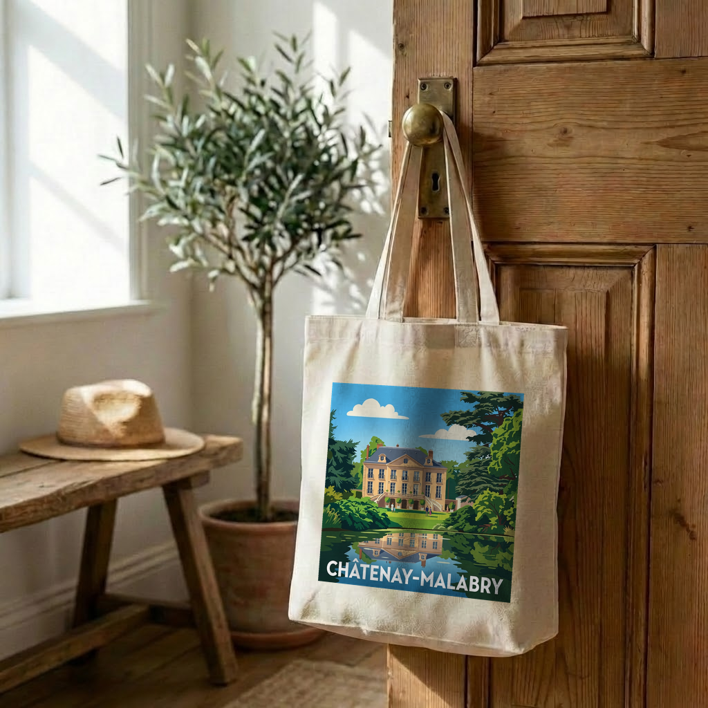 Tote bag souvenir de la ville de Châtenay-Malabry avec une illustration stylisée.