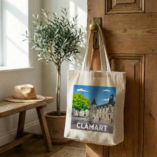 Tote bag souvenir de la ville de Clamart avec une illustration stylisée.