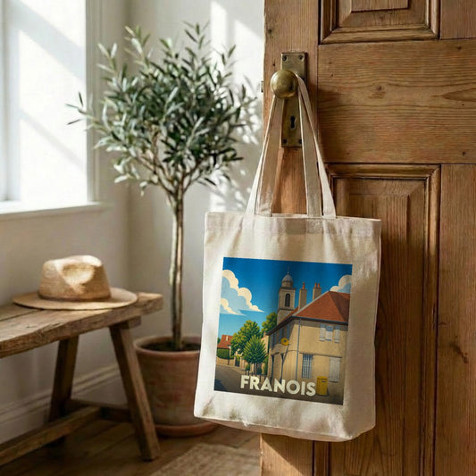 Tote bag souvenir de la ville de Franois avec une illustration stylisée.