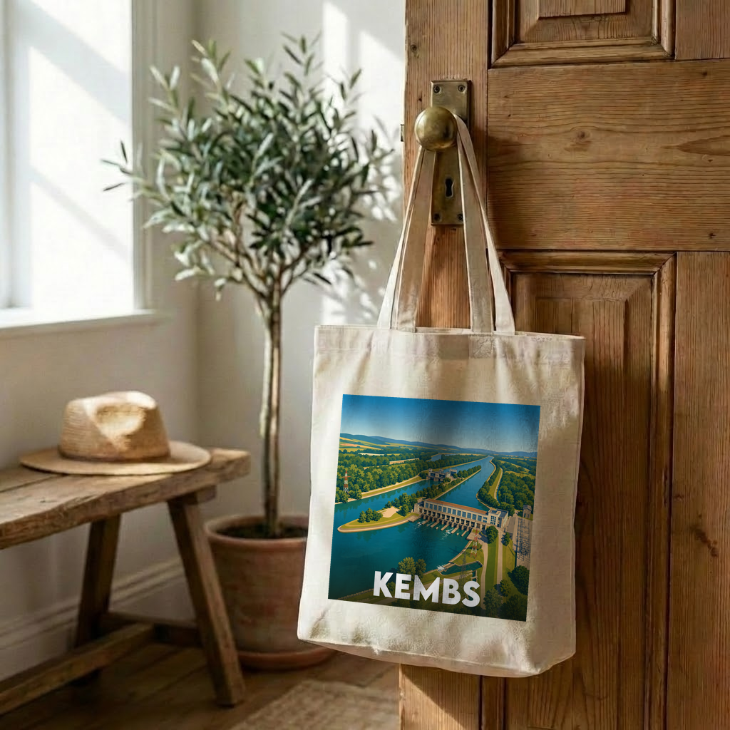 Tote bag souvenir de la ville de Kembs avec une illustration stylisée.