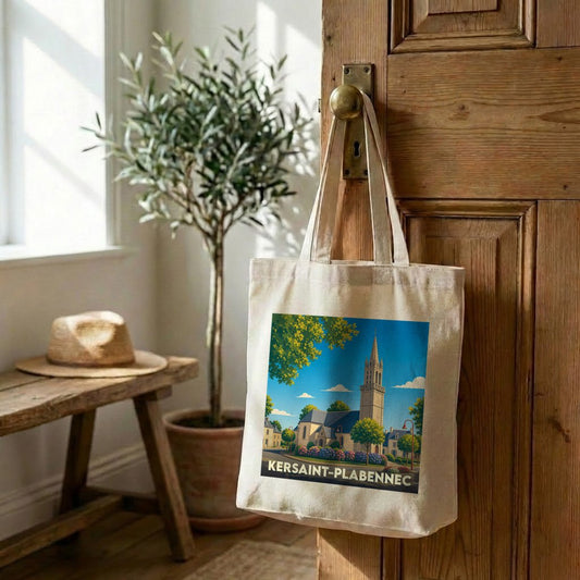 Tote bag souvenir de la ville de Kersaint-Plabennec avec une illustration stylisée.