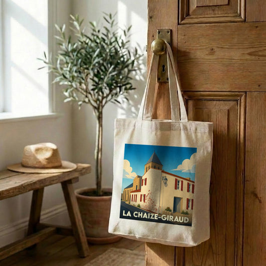 Tote bag souvenir de la ville de La Chaize-Giraud avec une illustration stylisée.
