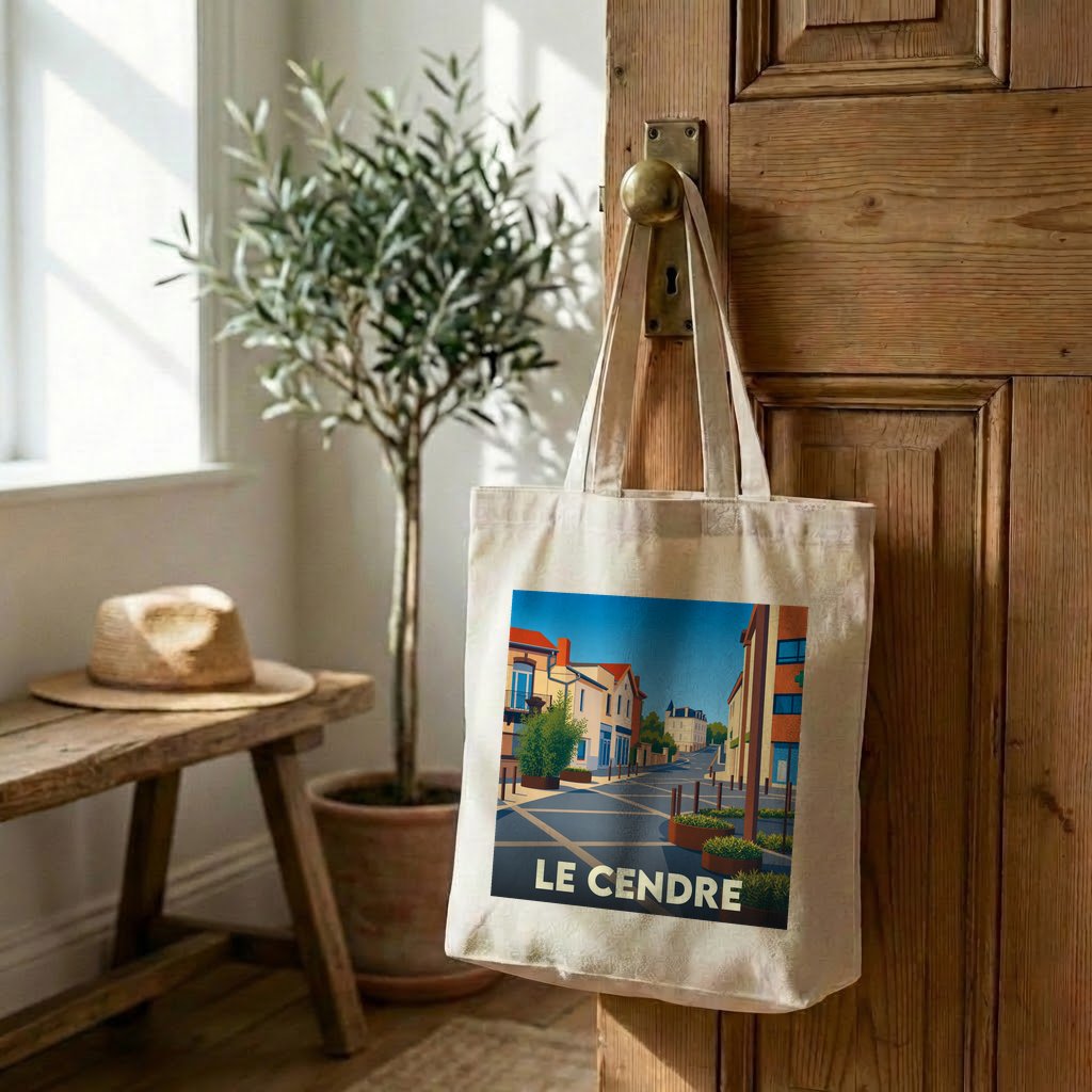 Tote bag souvenir de la ville de Le Cendre avec une illustration stylisée.