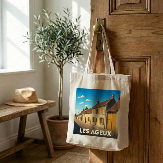 Tote bag souvenir de la ville de Les Ageux avec une illustration stylisée.