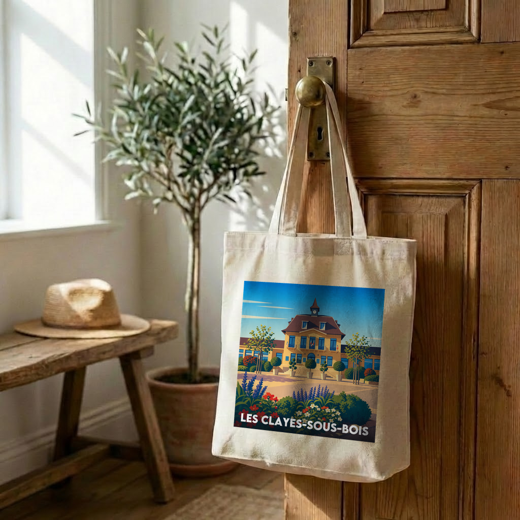 Tote bag souvenir de la ville de Les Clayes-sous-Bois avec une illustration stylisée.