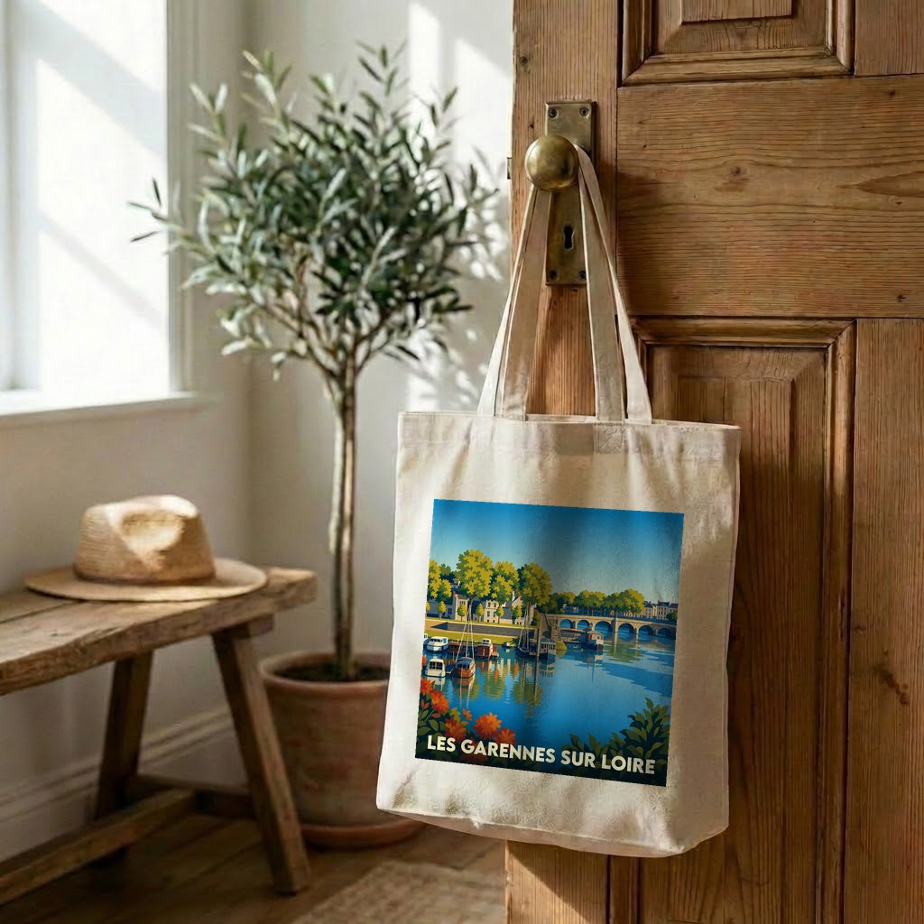 Tote bag souvenir de la ville de Les Garennes sur Loire avec une illustration stylisée.