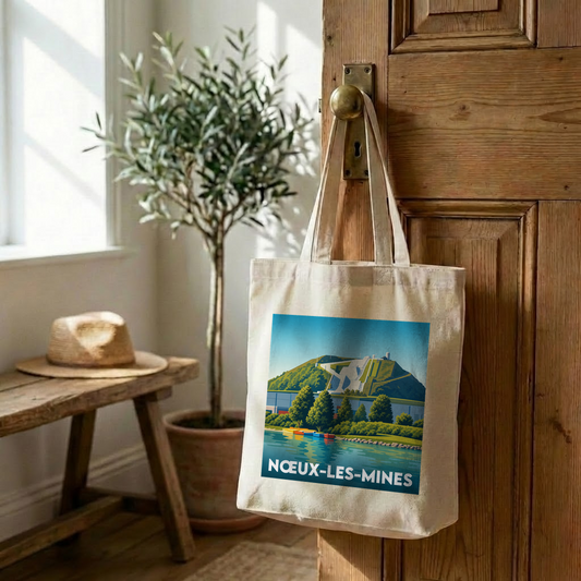 Tote bag souvenir de la ville de Nœux-les-Mines avec une illustration stylisée.