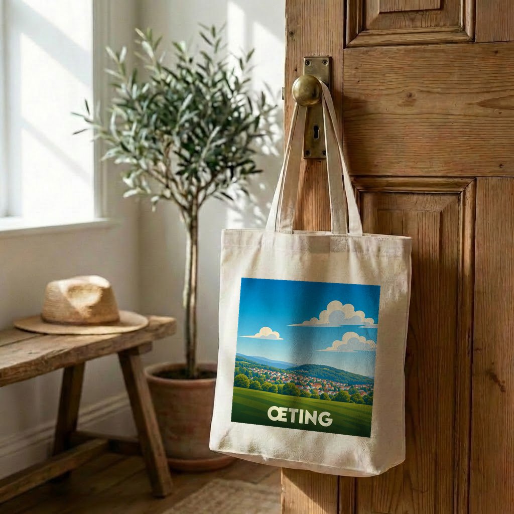 Tote bag souvenir de la ville de Œting avec une illustration de paysage stylisée.