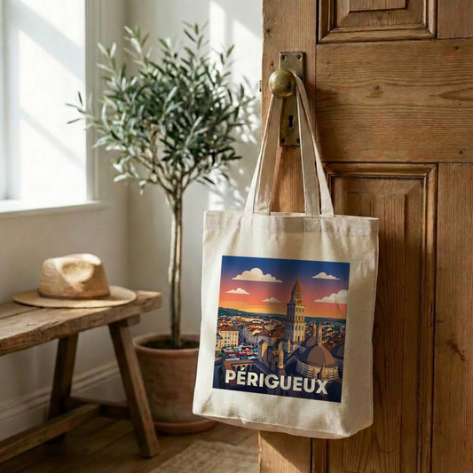 Tote bag souvenir de la ville de Périgueux avec une illustration stylisée.