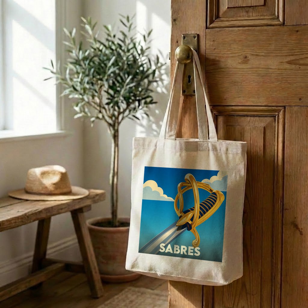 Tote bag souvenir de la ville de Sabres avec une illustration stylisée.