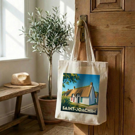 Tote bag souvenir de la ville de Saint-Joachim avec une illustration stylisée.