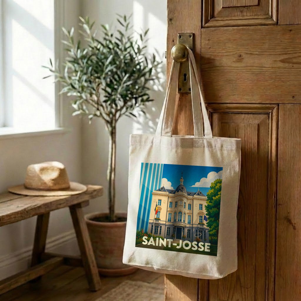 Tote bag souvenir de la ville de Saint-Josse avec une illustration stylisée.