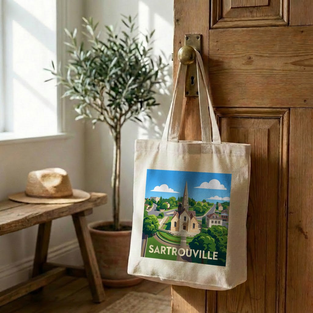 Tote bag souvenir de la ville de Sartrouville avec une illustration stylisée.