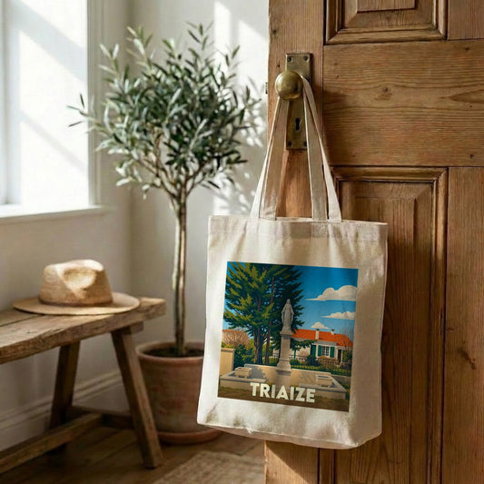 Tote bag souvenir de la ville de Triaize avec une illustration stylisée.