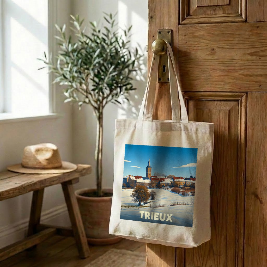 Tote bag souvenir de la ville de Trieux illustré par un paysage hivernal stylisé.