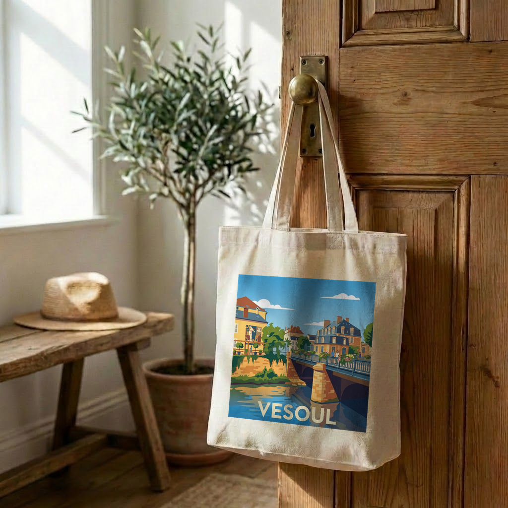 Tote bag souvenir de la ville de Vesoul avec une illustration stylisée.
