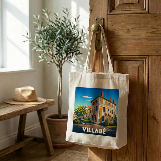 Tote bag souvenir de la ville de Villabé avec une illustration stylisée.